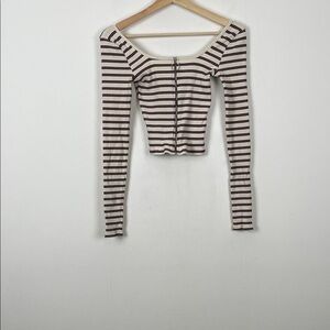 Hollister Striped Long Sleeve Full Zip Crop Babydoll Women's XS Stretch Y2K Top